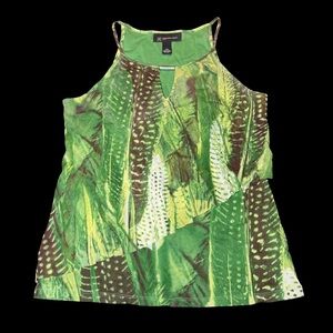 NY Collection Green Feather-Print Halter Tank Top